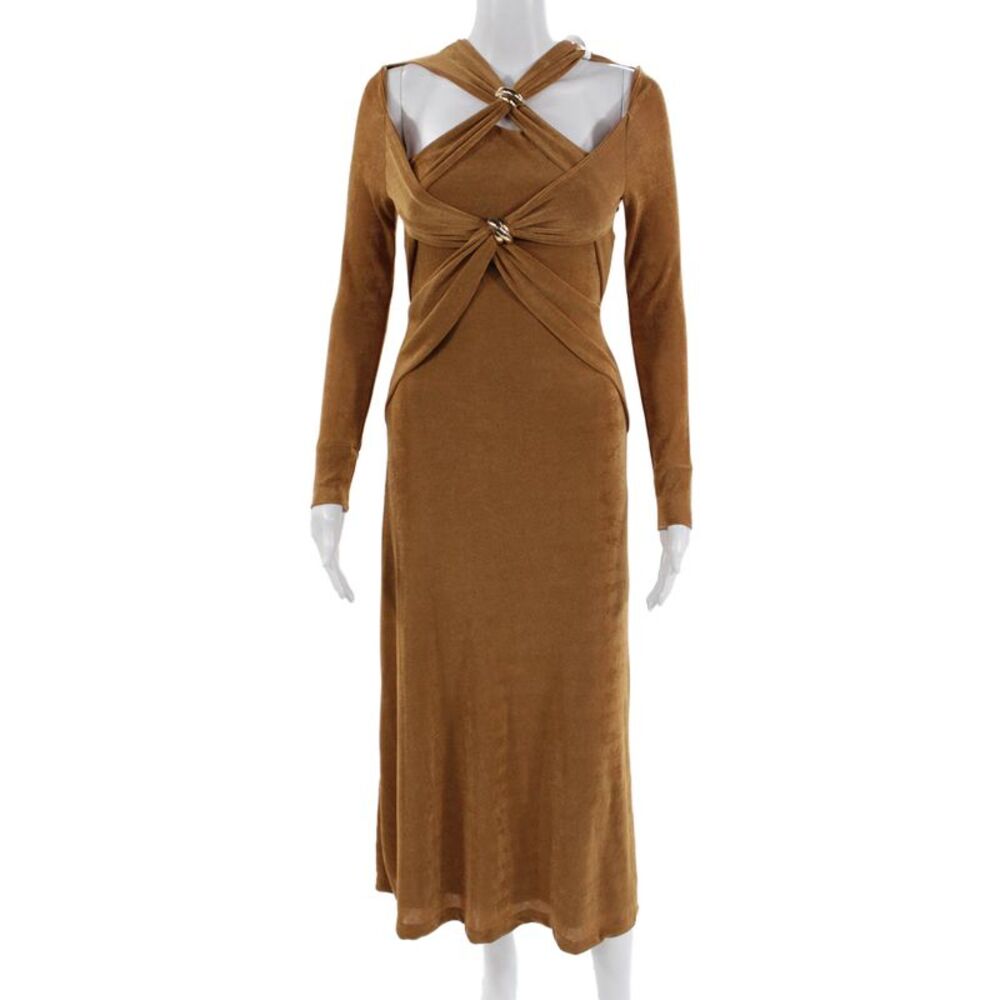 Innovare Denim Women Bodycon Maxi Dress Brown Long Sleeve Poly Size XS